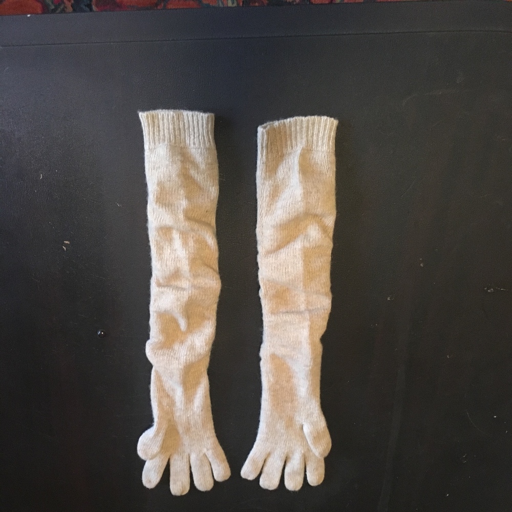 Elbow-Length Oatmeal-Colored Wool Gloves